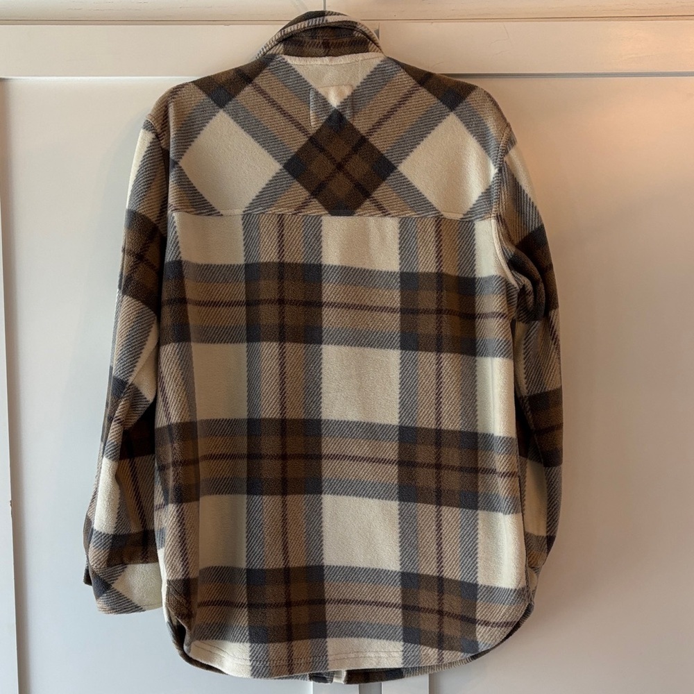 Thread & Supply Plaid Polar Fleece Shacket in Tan, Gray and Cream Women’s Size L - Picture 6 of 9